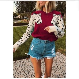 NWT Leopard Print Burgundy Sweater
